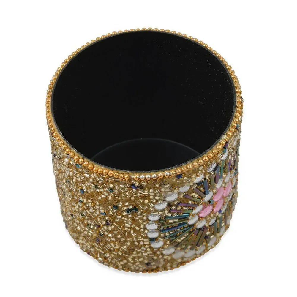 Golden Floral Pattern Beaded Pens with Holder
